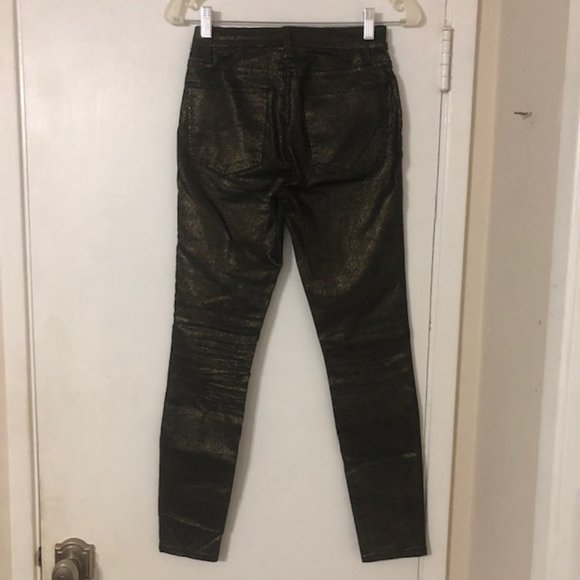 FRAME Denim Le High Skinny Metallic Old Gold 25 - Picture 3 of 4